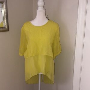 EUC 100% silk BCBG yellow high low top